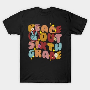 groovy peace out 6th grade last day of school teacher kids T-Shirt